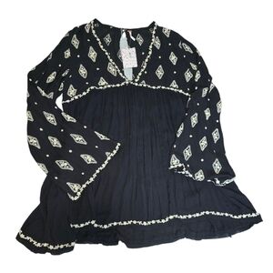Free People Diamond Embroidered  Boho Tunic Blouse